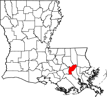 State map highlighting Saint John the Baptist Parish