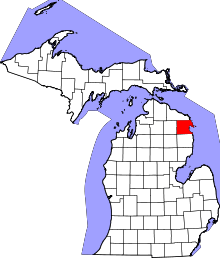 State map highlighting Alpena County