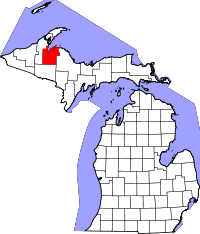 State map highlighting Baraga County