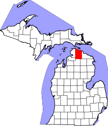 State map highlighting Cheboygan County