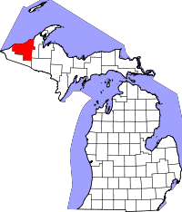 Map of Michigan highlighting Ontonagon County