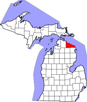 State map highlighting Presque Isle County