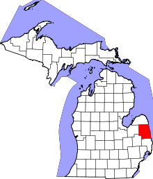 Map of Michigan highlighting Sanilac County