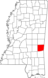 Map of Mississippi highlighting Clarke County