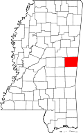 Map of Mississippi highlighting Kemper County