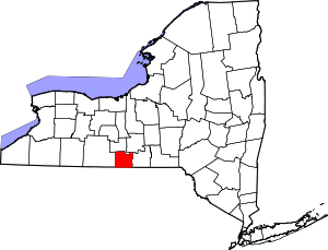 Map of New York highlighting Chemung County