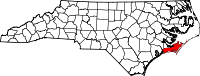 Map of North Carolina highlighting Carteret County