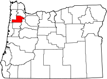 Map of Oregon highlighting Yamhill County