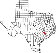 Map of Texas highlighting Austin County