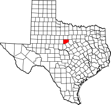 Map of Texas highlighting Eastland County