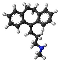 Ball-and-stick model of the nortriptyline molecule