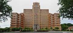 A brick-clad Art Deco-style building