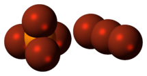 Space-filling models of the ions in phosphorus heptabromide