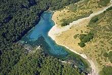 Rotomairewhenua from above the blue and green algae is distinctive