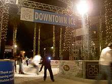 Skaters on the Ice Rink under the Palm Trees