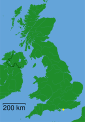 Map showing Selsey on the southern coast of England in the central section.