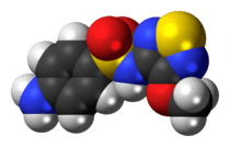 Space-filling model of the sulfametrole molecule