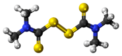 Ball-and-stick model of the thiram molecule