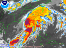 Satellite image of tropical storm.