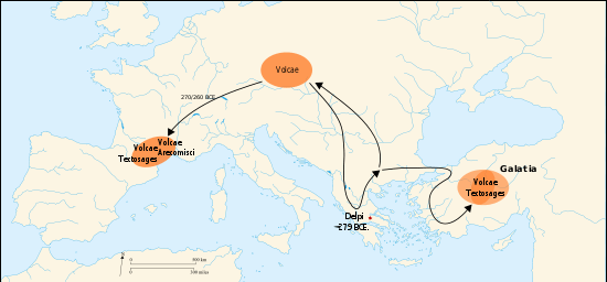 The course of Volcae migration in the 3rd centuries BC