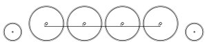 Diagram of one small leading wheel, four large driving wheels joined by a coupling rod, and one small trailing wheel