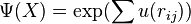  \Psi(X) = \exp(\sum{u(r_{ij})})