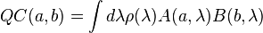 QC(a, b) = \int d \lambda \rho (\lambda) A(a, \lambda)B(b, \lambda) 