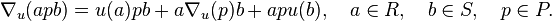 \nabla_u(apb)=u(a)pb+a\nabla_u(p)b +apu(b), \quad a\in R,
\quad b\in S, \quad p\in P.