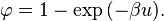 
\varphi = 1 - \exp {(- \beta u)}. 
