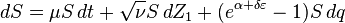 dS=\mu S\,dt+\sqrt{\nu} S\,dZ_1+(e^{\alpha +\delta \varepsilon} -1)S \, dq