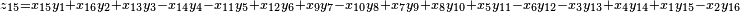 \,^{z_{15} = x_{15} y_1 + x_{16} y_2 + x_{13} y_3 - x_{14} y_4 - x_{11} y_5 + x_{12} y_6 + x_9 y_7 - x_{10} y_8 + x_7 y_9 + x_8 y_{10} + x_5 y_{11} - x_6 y_{12} - x_3 y_{13} + x_4 y_{14} + x_1 y_{15} - x_2 y_{16}}